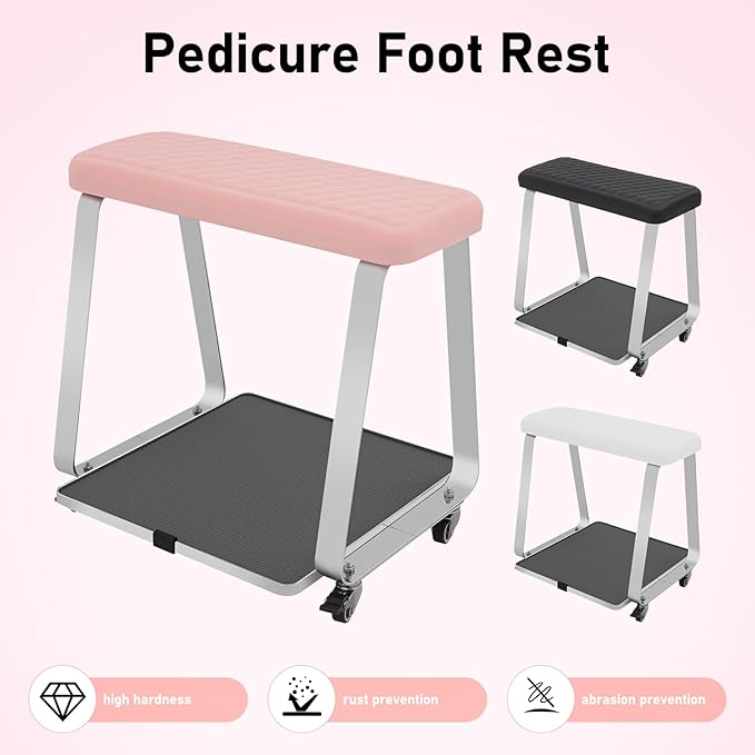 Pedicure Foot Rest for Nail Tech Nail Salon, Nail Stand,PU Leather Foot Nail Stand Rest for Home and Salon Use Pedicure Station (Pink)