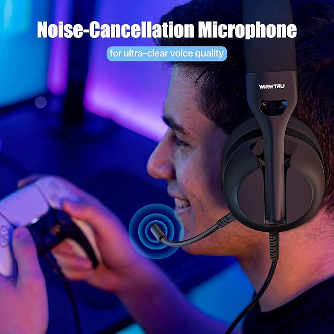 WIRWTRU S30 Gaming Headset with Microphone,198g Lightweight Design, Wired Gaming Headphones for Xbox, Xbox Series X|S, PS5, PS4, Switch, PC, Noise Cancelling Mic, Soft Earmuffs (Black)