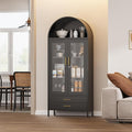 73’’ Tall Arched Bookcase with Glass Doors, Arched Cabinet with Lock and Adjustable Shelves, Metal Display Cabinet with 2 Drawers for Home Office,Required Assembly,Black