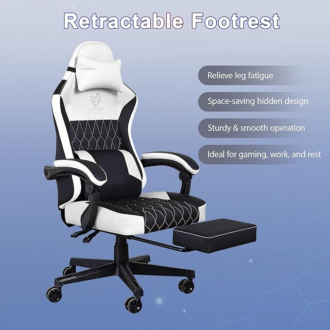 Gaming Chair,Video Game Chair with Footrest and Massage Lumbar Support, Ergonomic Computer Chair Height Adjustable with Swivel Seat and Headrest