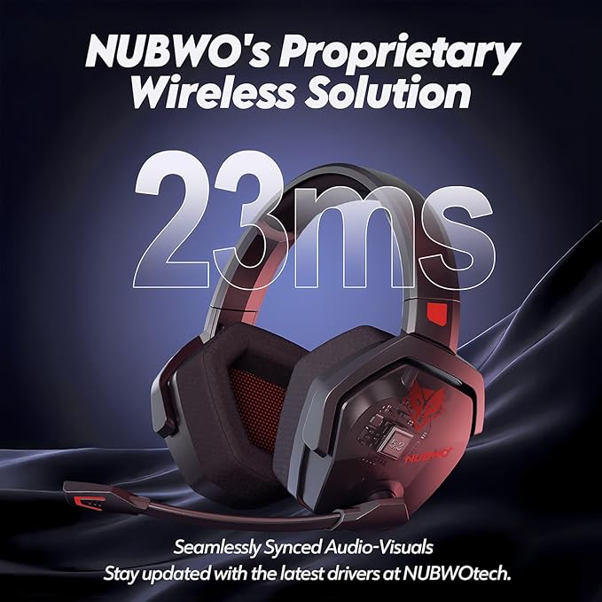 NUBWO G06 Upgraded 2.4Ghz Dongle & Wireless Gaming Headset for All-Platform - 23ms Low Latency Audio - 100-Hour of Playtime - 50mm Drivers(Black Red)