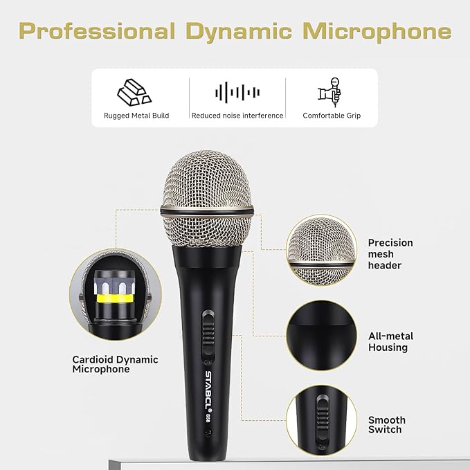 Wired Microphone for Karaoke Singing, Metal Corded Microphone for Speaker Karaoke Machine, Instrument Dynamic Microphone XLR with Cord 13.12ft and ON/Off Switch