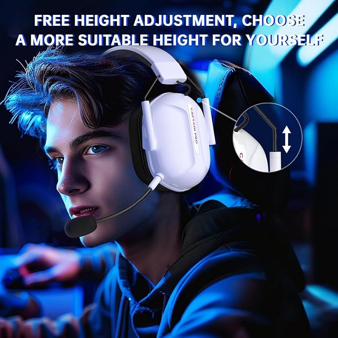 RYR Wireless Gaming Headset for Xbox Series X|S, Xbox One, PC, PS5/4, Mac, Mobile, Switch, 3D Surround Sound, Bluetooth 5.3, 60H Battery, Gaming Headphones with Detachable Noise Canceling Mic-White