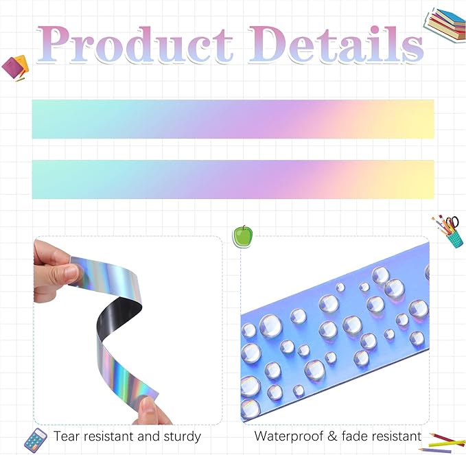 Ireer 24 Pieces Magnetic Strips Retro Magnetic Border for Classroom Whiteboard Bulletin Board Decorative Strips with Adhesive Borders for Bulletin Chalkboard(Laser)