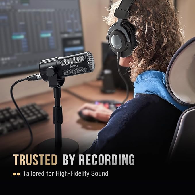 FIFINE XLR Dynamic Microphone, Studio Vocal Mic for Recording, All Metal XLR Podcast Microphone with Mid-Boost, Low-Cut Filter for Voice-Over, Compatible with Mixer/Audio Interface-AmpliTank TANK1