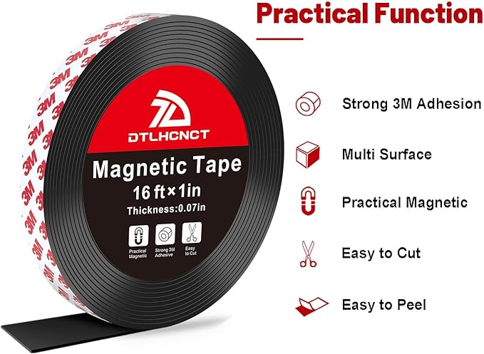 DTLHCNCT Magnetic Tape - 16 ft x 1 inch Magnet Strip Tape Roll with Strong Adhesive Backing,Magnetic Strip for Kitchen, Office, School Organization, Whiteboards,Fridge(0.07" Thick)