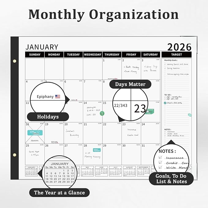 Ospelelf Desk Calendar 2026-2027 Large 22"x17" Monthly Family Planner Pad with Protective Cover 18 Months January 2026 - June 2027 Black