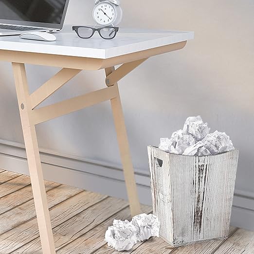 ETELI Wood Wastebasket Small Trash Can Rustic Wooden Garbage Storage Trash Can with Double Handles for Bedroom Office Bathroom (Rustic Grey)