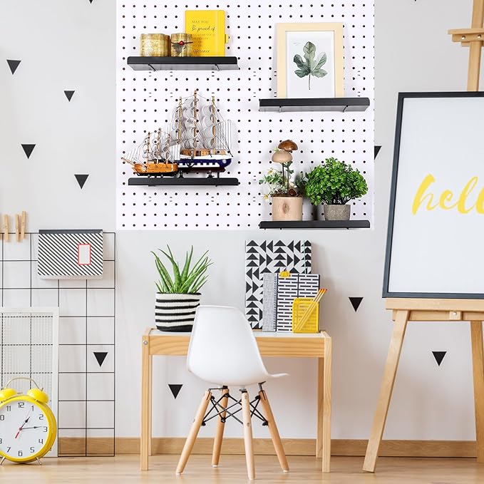 Beeveer 4 Pcs Pegboard Shelves Wall Organizer Brackets Pegboard Steel Tray Accessories Organizing Tools for Craft Garage Nursery Workbench Kitchen(10.04 x 4.33 Inch,Black)