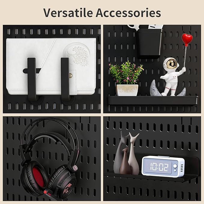 LBW Pegboard Wall Organizer, 6-Pack 11.8" × 11.8" Black ABS Peg Board Panels with 27 Accessories, Modular Plastic Pegboard Combination Kit for Home, Office, Garage, Tool Storage & Craft Room
