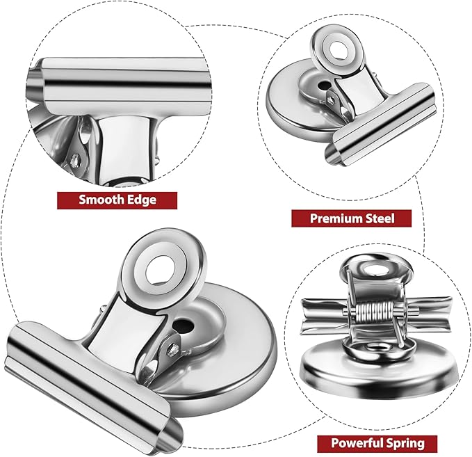 8 Pack Fridge Magnets Refrigerator Magnets Magnetic Clips Perfect for Refrigerator Whiteboard Magnets Photo Displays Home School Use Heavy Duty Magnetic Clips (Silver)