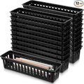 12 Pcs Slim Plastic Storage Baskets Tray, 10 x 3 x 2.4 Inch Black Small Narrow Storage Bins Stackable Desktop Stationery Holder for School, Classroom, Office, Home
