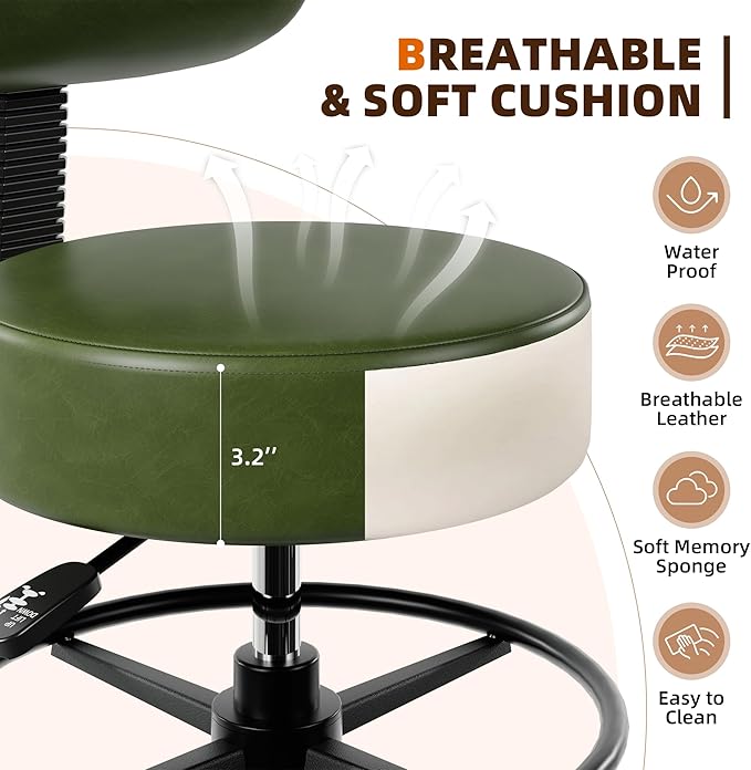 Drafting Chair with Back, Adjustable Foot Rest Rolling Stool (2, Green)