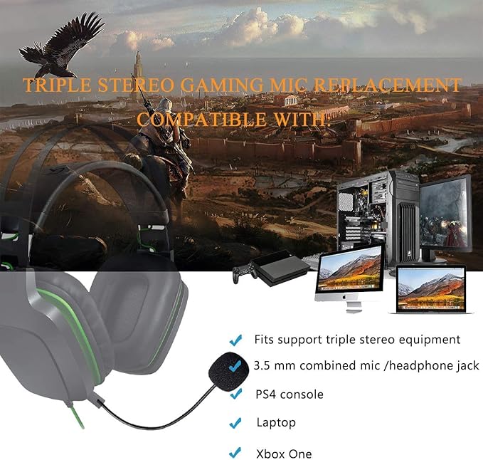 AKKE Mic Replacement 3.5mm Detachable Game Microphone Boom Compatible with PDP Afterglow AG6 Ear Force Xbox One Stealth 400 420x 450 500p 520 Recon 50x 50p 50 60p 150 Gaming Headset (2 PCS)