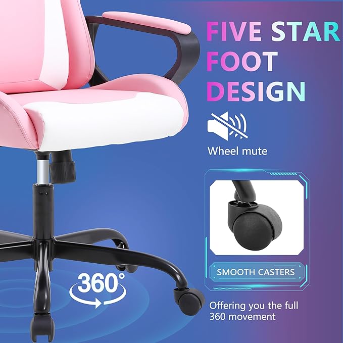PayLessHere Ergonomic Racing Desk Chair Gaming Chair Computer Chair with Armrests 360° Swivel & Caster Pu Desk Task Chair Executive Headrest Lumbar Support for Back Pain Women Men and Adults,Pink
