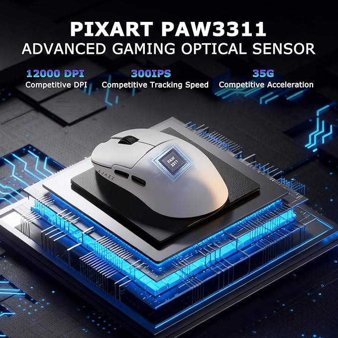 AJ159P MC Wireless Gaming Mouse, 12000 DPI, Tri-Mode 2.4G/Bluetooth/Wired, Magnetic RGB Charging Dock, 56g Ultra-Light, Programmable 6 Buttons - Perfect for Gaming, Work & Travel (White)