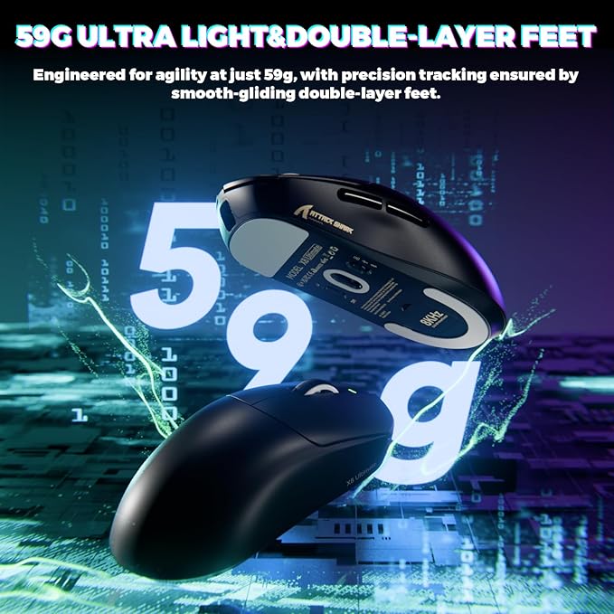 ATTACK SHARK X8 Ultimate Wireless Gaming Mouse,55g Ultra-Lightweight BT/2.4GHz Wireless/Wired Mouse,8K Polling Rate,PixArt PAW3950MAX Sensor,42000 DPI,800mAh Battery,Gamer Mice for PC/Win/Mac(Black)