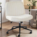 DUMOS Criss Cross Chair with Wheels, Wide Cross Legged Office Desk Vanity Chairs, Fabric Armless Adjustable Swivel Chairs for Home Computer Task, Beige