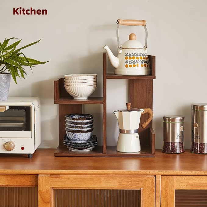 Aibiju Small Bookshelf - Unique Cactus Design, Kitchen Counter Shelf, Light Walnut Wood, YD-DSR002LW