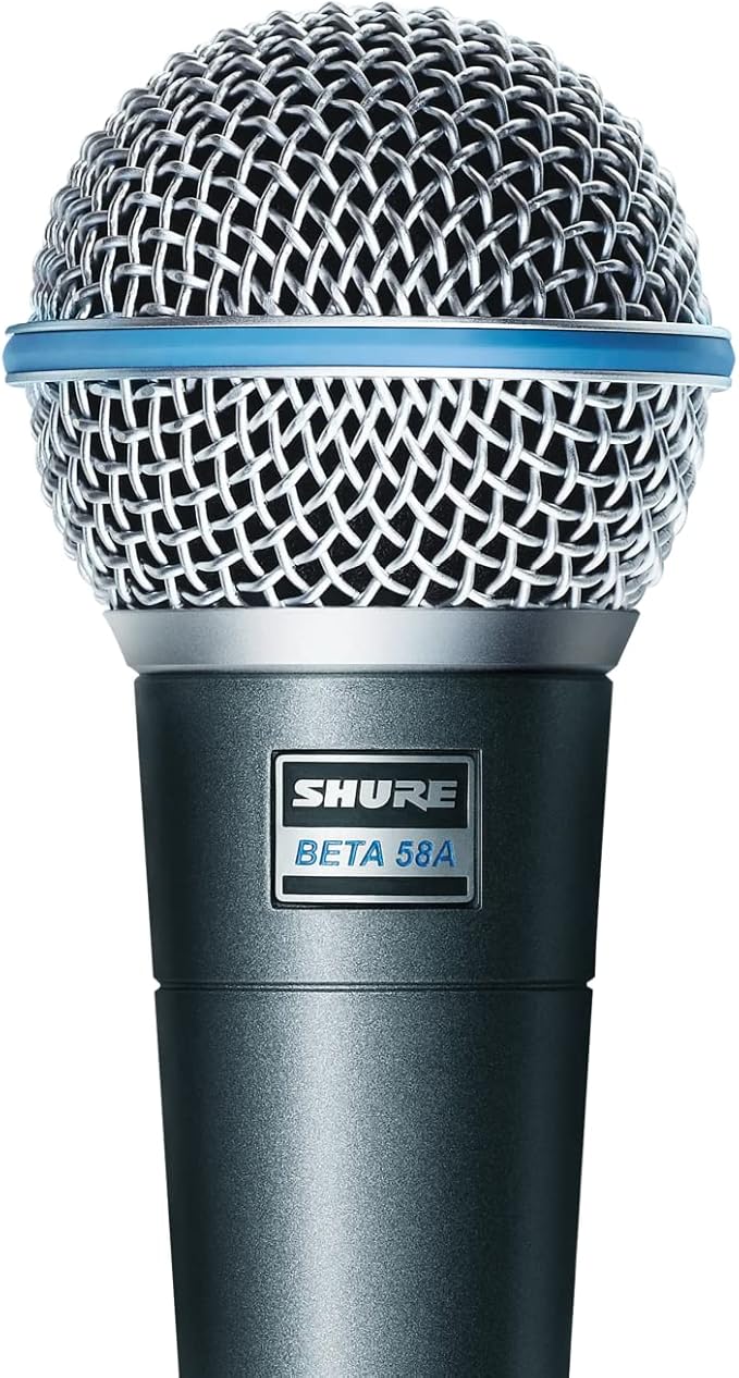 Shure BETA 58A Vocal Microphone - Single Element Supercardioid Dynamic Mic for Stage and Studio with A25D Adjustable Stand Adapter, 5/8” to 3/8” (Euro) Thread Adapter & Storage Bag, Brushed Nickel