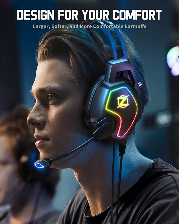 Gaming Headset for Xbox One Series X/S Ps5, Ps4, PC Switch, Noise Canceling Headphones with Microphone, 3.5mm Audio Jack, Auto-Adjust Headband
