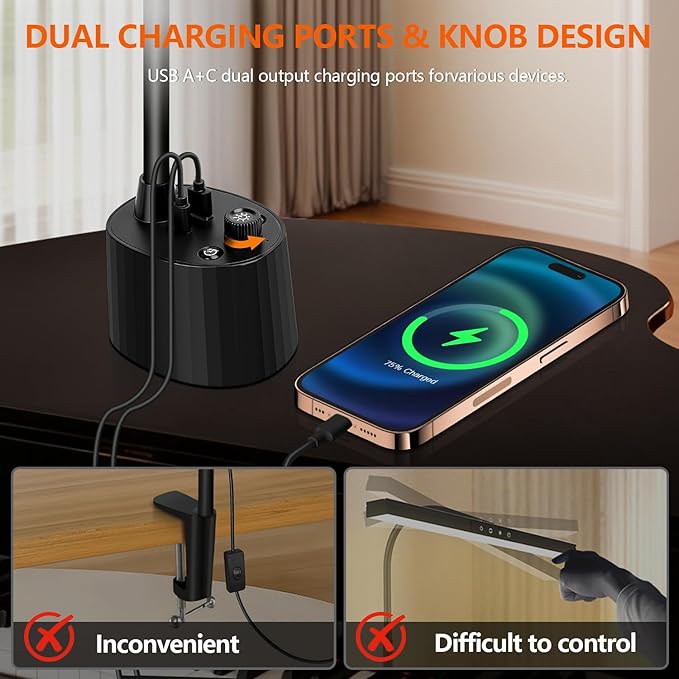 Piano Light - LED Piano Lamp for Grand/Upright/Digital Pianos - Adjustable Piano Light Desk Lamp with Flexible Gooseneck, 5 Color Modes, Dimmable & USB Charging Port Eye-Care for Home Office Bedroom