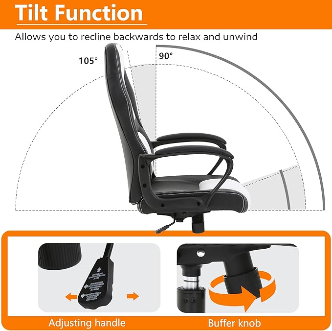 PayLessHere Gaming Chair Ergonomic Office Chair Computer Chair with Lumbar Support Ergonomic Pu Leather Adjustable Height Executive Chair for Women Men and Adults,White
