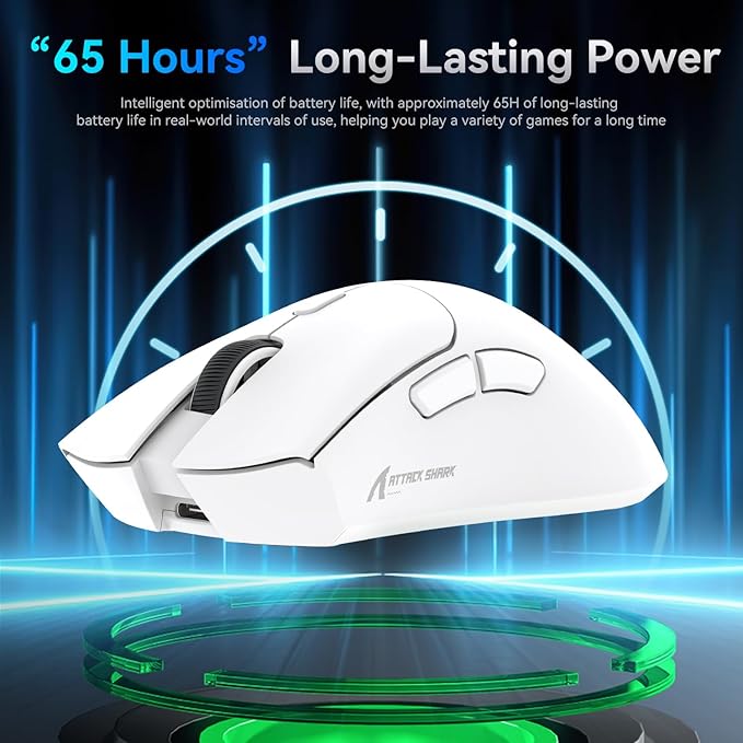 MAMBASNAKE Attack Shark R1 Wireless Gaming Mouse,PAW3311 Optical Sensor 18K DPI,59g Ultralight 2.4Ghz/BT/Wired Computer Mice for Win/Mac - White