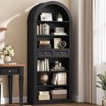 RALGEND Arched Bookshelf, 73" Tall Arch Bookcase with Drawer, 6-Tier Farmhouse Book Shelf, Wooden Bookshelf with Open Display Shelves for Living Room, Office, Adjustable Shelves, Black