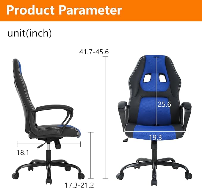 PayLessHere Gaming Chair Ergonomic Office Chair Computer Chair with Lumbar Support Ergonomic Pu Leather Adjustable Height Executive Chair for Women Men and Adults (Classic, Blue)