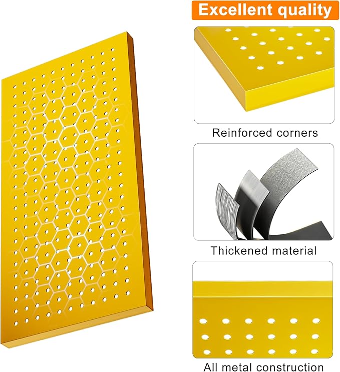 Metal Peg Board Panels for Workbench, Shop, Shed Modular Peg Board Organizer Board Kit, pegboard Wall Organizer(4 Pack, Yellow)