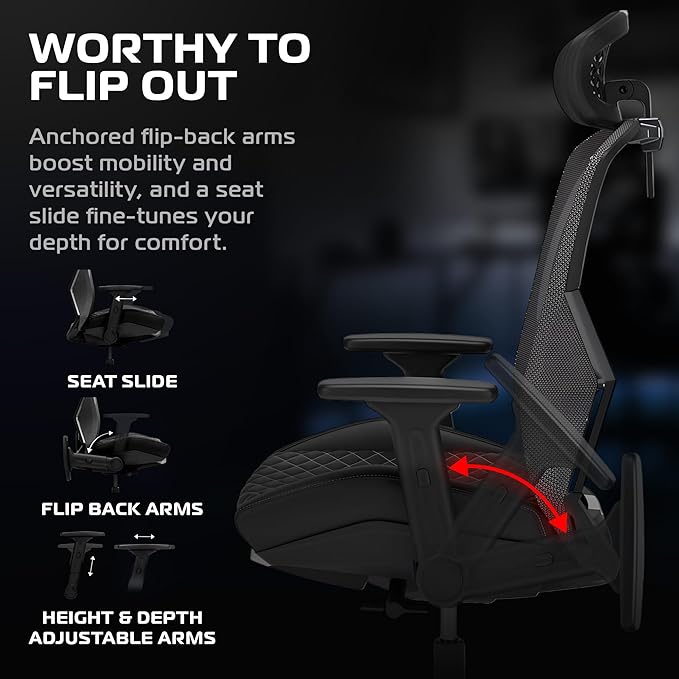 RESPAWN SPIRE Ergonomic Office Chair with Lumbar Support, Headrest, Adjustable Arms and Cooling Gel Seat Cushion, Comfy Breathable Mesh Seat for Home Office, High Back Reclining Gaming Chair - Black