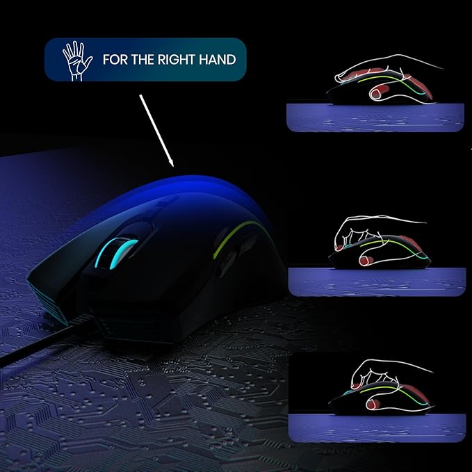 Wired Gaming Mouse - Computer Corded Mouse with 6 Programmable Buttons, Up to 7200 DPI Optical Sensor, RGB Lighting, for PC Laptop, Black (Cool Viper)