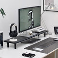 Bamboo Dual Monitor Stand Riser with Underneath Storage, Ergonomic Desk Shelf Supports PC Computer Monitor, Printer, TV for Home, Office, Black
