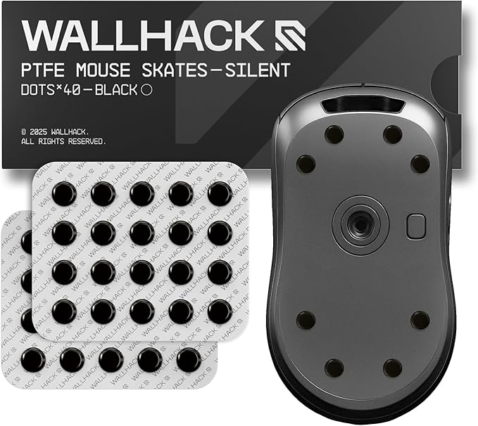 Wallhack PTFE Dot Silent Mouse Skates | Premium Universal Skates for Gaming Mice | Ultra-Smooth Glide on Cloth & Glass Pads | Customize Speed & Control | Fast, Easy to Apply | Black 7mm x 7mm