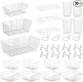 Sieral 30 Pcs Pegboard Organizer Accessories Kit Includes Peg Board Shelving Storage Basket Organizer Bins Hooks Loops Cup with Cup Holder for Garage Room Wall Attachments Tools(White, Clear, Silver)