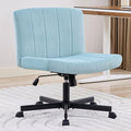 LukkDys Criss Cross Chair with Wheels, Wide Cross Legged Desk Chair, Comfy Fabric Vanity Chair for Home Office Bedroom, Adjustable Armless Swivel Task Chair with 90–115° Tilt, Pale Blue