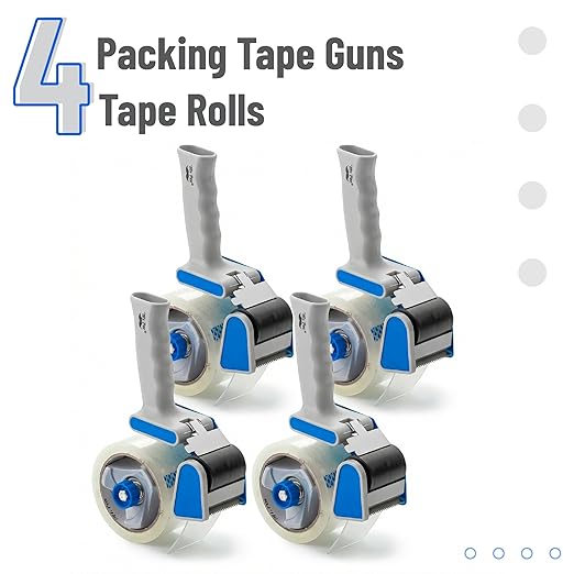 Mr. Pen- Packing Tape Dispenser Gun 2-Inch, Blue, 4 Pack with 4 Rolls Tape, Heavy Duty Packing Tape with Dispenser for Mailing, Moving Boxes and Packaging