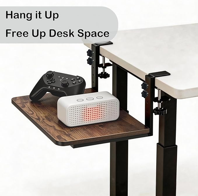 Desk Extender, 15-inch Desk Clamp Shelf, Height Adjustable Desktop Organizer for Office, Game Room, Kitchen and Studio (Brown)