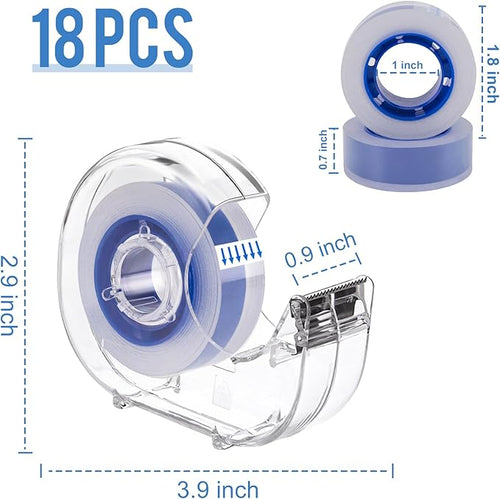 18 Pcs Transparent Tape with Dispenser, 0.7 x 1000 in Blue Core Clear Tape Rolls Bulk, Office Tape Refills for Desk, Craft, and Gift Wrapping