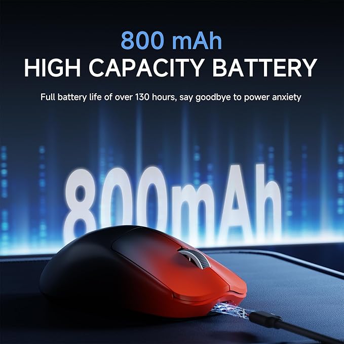 EWEAND X23 Pro Gaming Mouse, Tri-Mode 2.4G/USB-C/BT 5.4 Wireless Mouse, PAW3311 Sensor,12000 DPI, 59g Lightweight, Zero Delay, Ergonomic Computer Mouse with Anti-Slip Grip Tape for Laptop/PC/Mac-Red