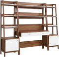 Modway 3-Piece Home Office Desk and Bookshelf Display Case in Walnut White
