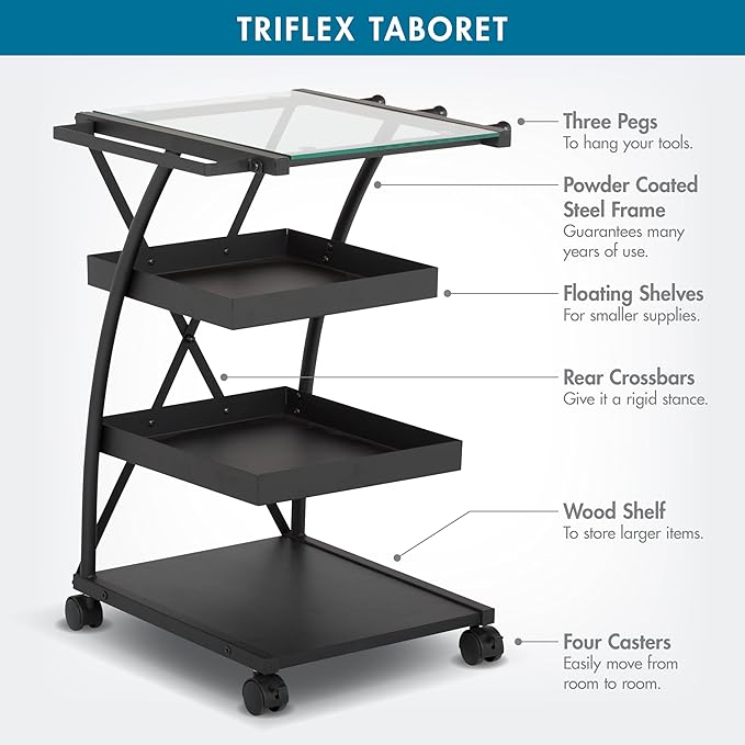 SD Studio Designs Modern Triflex Mobile Storage Taboret for Arts and Crafts, Charcoal/Clear Glass