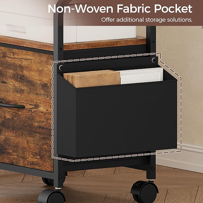 MAHANCRIS Small File Cabinet, Rolling Filing Cabinet for Under Desk with Divider, Single Non-Woven Fabric Drawer File Organizer for A4/Letter Size Documents, Under Desk Storage, Rustic Brown FCHR3001