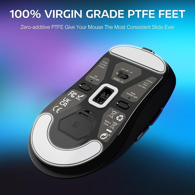 ATTACK SHARK X3 Lightweight Wireless Gaming Mouse with Tri-Mode 2.4G/USB-C Wired/Bluetooth,Up to 26K DPI, PAW3395 Optical Sensor,Kailh GM8.0 Switch,5 programmable Buttons for PC/Win/Mac(Black)