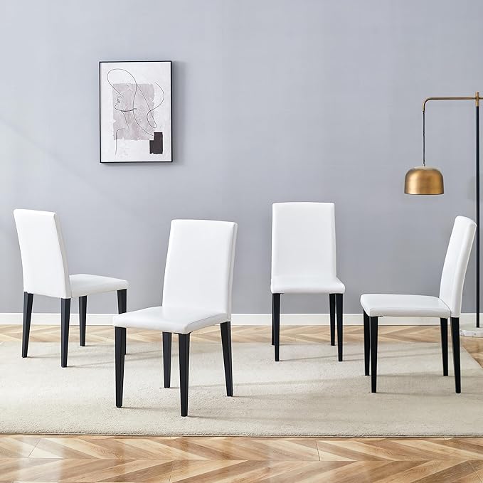Set of 4 Dining Chairs 35.4 Inch High Modern PU Leather Chairs with Black Metal Legs Ergonomic Backrest & Sponge Seat Perfect for Dining Room Kitchen Home Office & Living Space