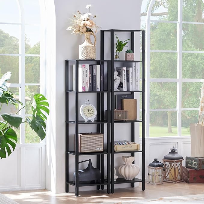 YUFAM 66in Tall Bookshelf 6-Tier Small Narrow Bookcase, Skinny Book Shelf for Small Space, Farmhouse Slim Shelf with Storage, Wood Freestanding Display Thin Bookshelves for Living Room, Office, Black