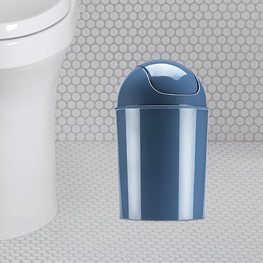 Umbra 1.25 Gallon Mini Waste Can with Removable Swing-Top Lid - Small Garbage Bin for Kitchen, Bathroom, Bedroom, Office - Compact Trash Can Fit Under Tables & Counters - Blue