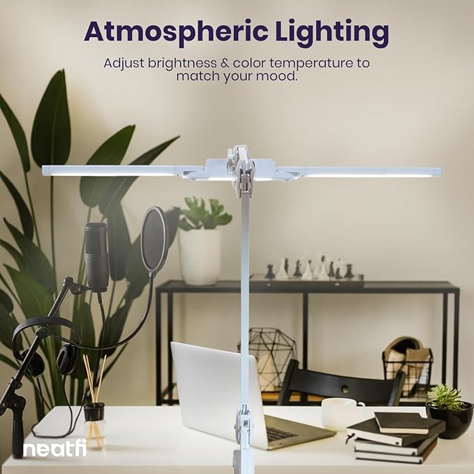 Neatfi LED Desk Lamp | 3,000 Lumens | Dimmable 30W Desk Light | 360 SMD LEDs | CRI 95 | Adjustable Color Temperature | Task Lamp for Home, Office, or Workbench (White, 41-Inch, CCT with Clamp)