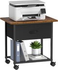 DAOUTIME 2-Tier Printer Stand with Storage Drawer, Under Desk Printer Table with Shelves, Mobile Printer Cart on Wheels for Small Spaces/Home Office, Fits 3D Printer Scanner, Rustic Brown and Black